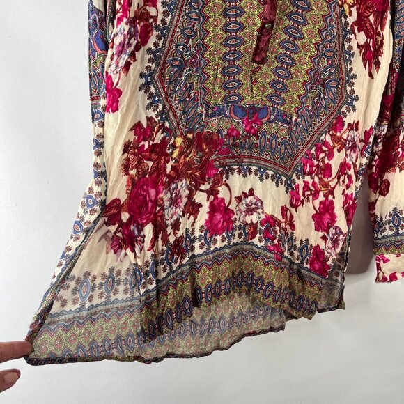 Aratta Silent Journey Womens Tunic Blouse Shirt Top Size Large Pink Floral Boho - Picture 6 of 13